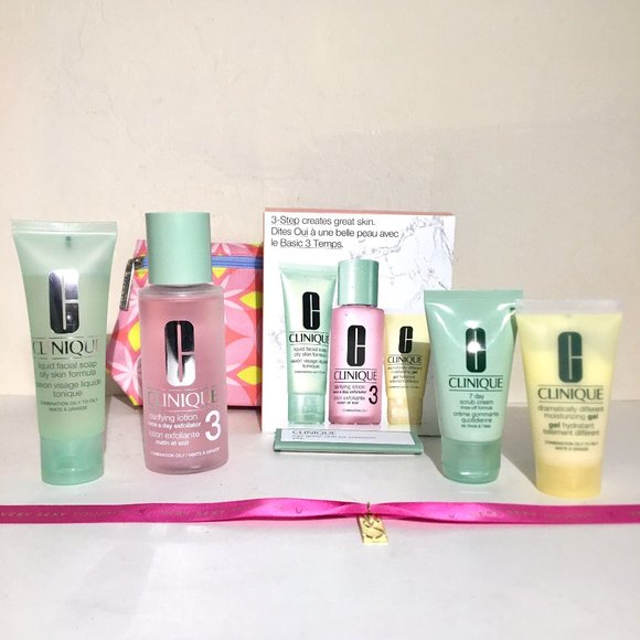 Clinique 3 Step Lotion Scrub Gel Cleanser Skin Care SET Bundle + Bag - Picture 1 of 16